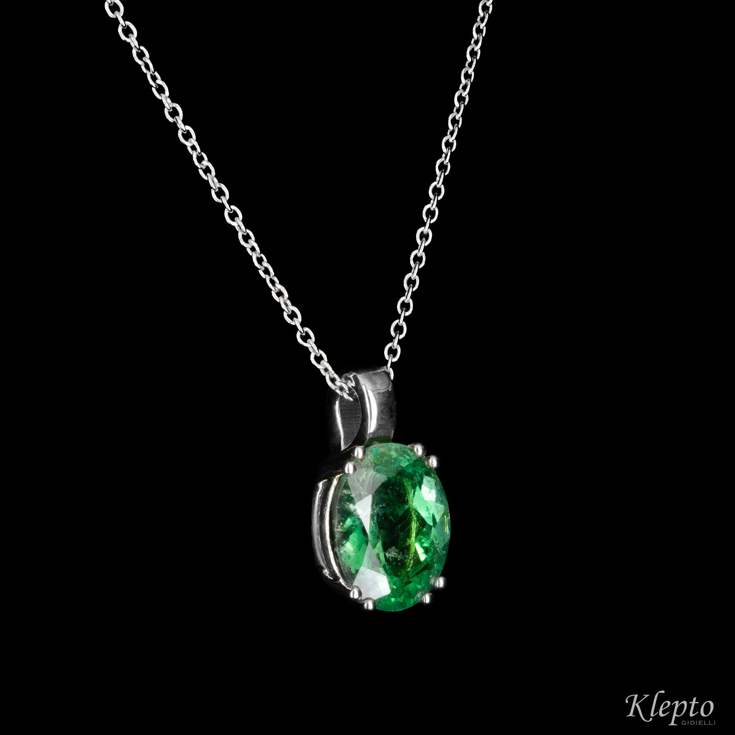 Pendente in oro bianco con Tormalina verde