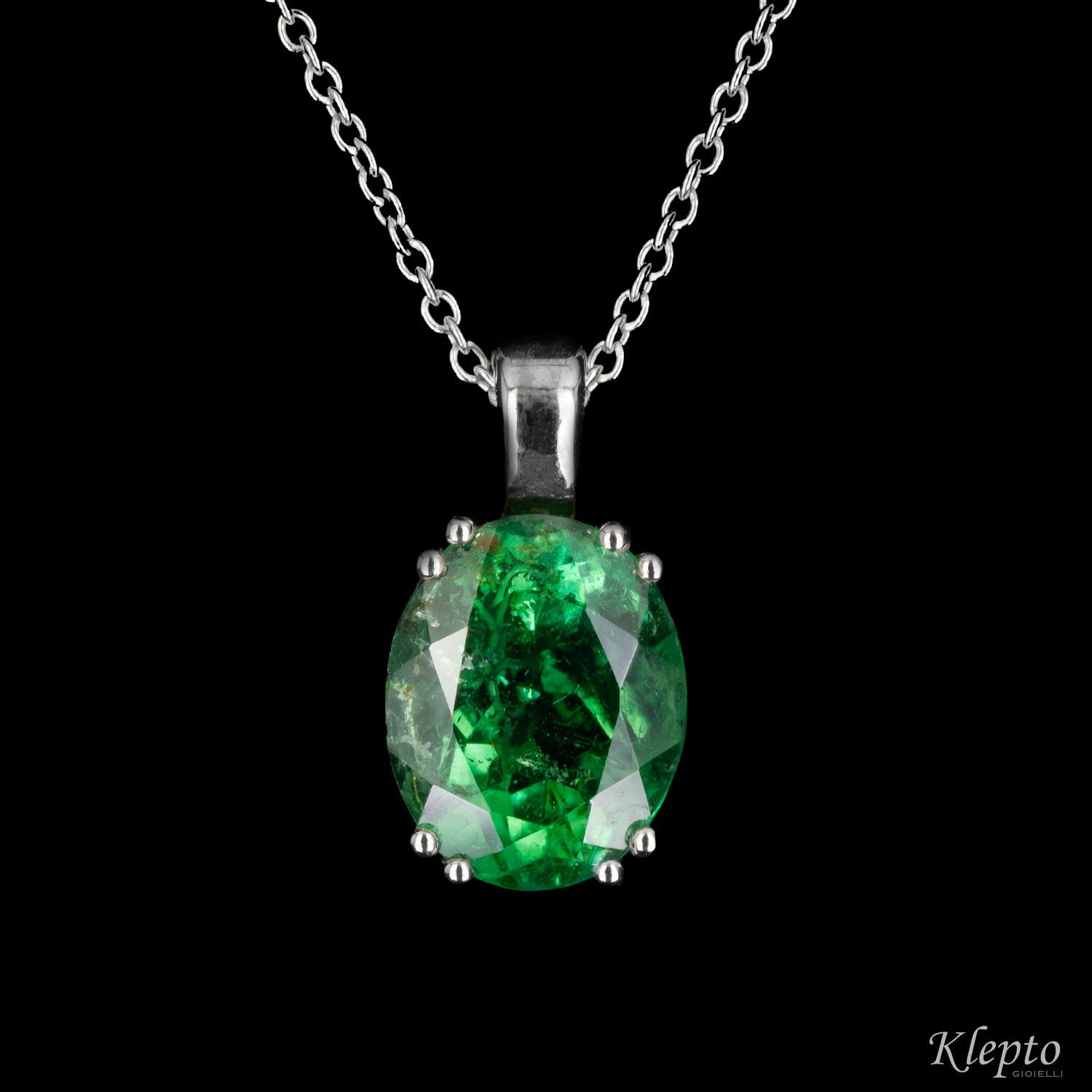 Pendente in oro bianco con Tormalina verde