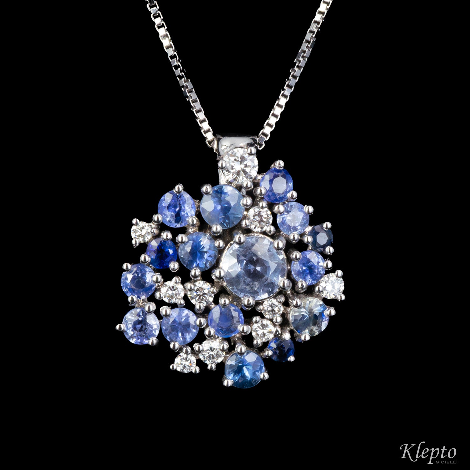 Pendente in oro bianco con Zaffiri blu e Diamanti