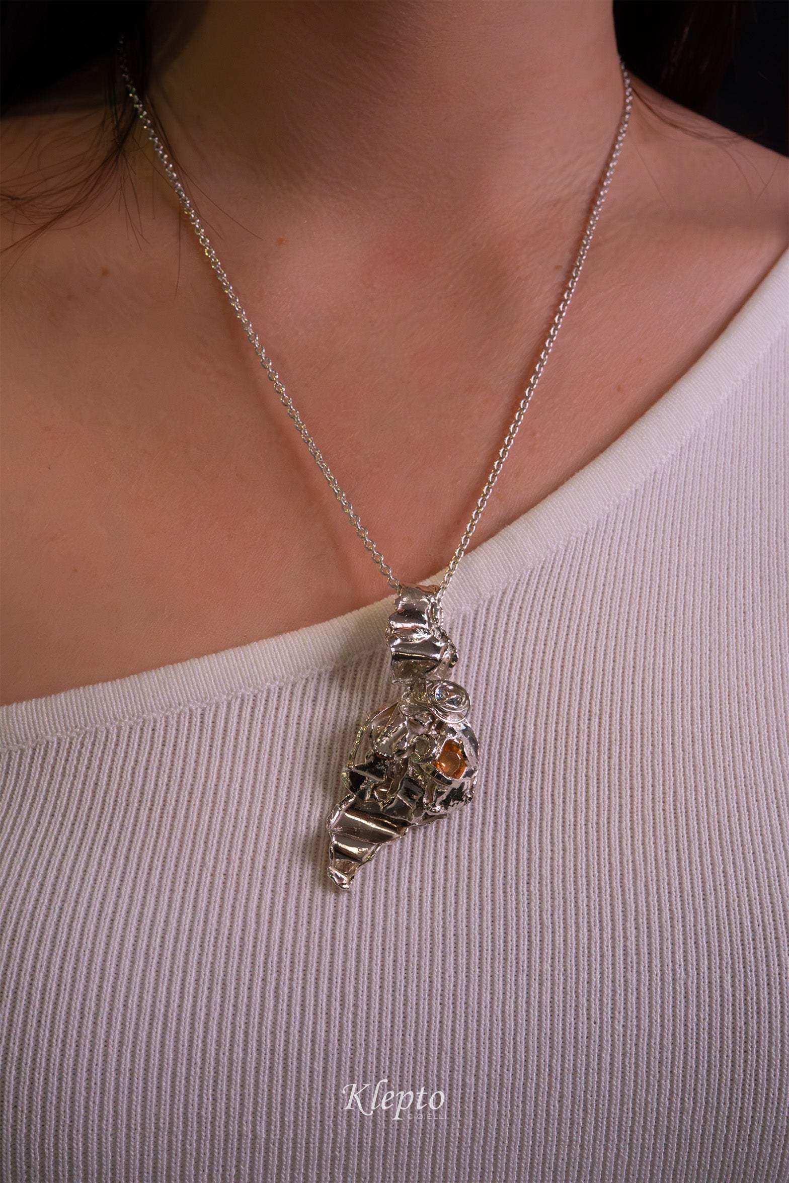 Pendente in Argento Silnova® con Acquamarina e Citrino
