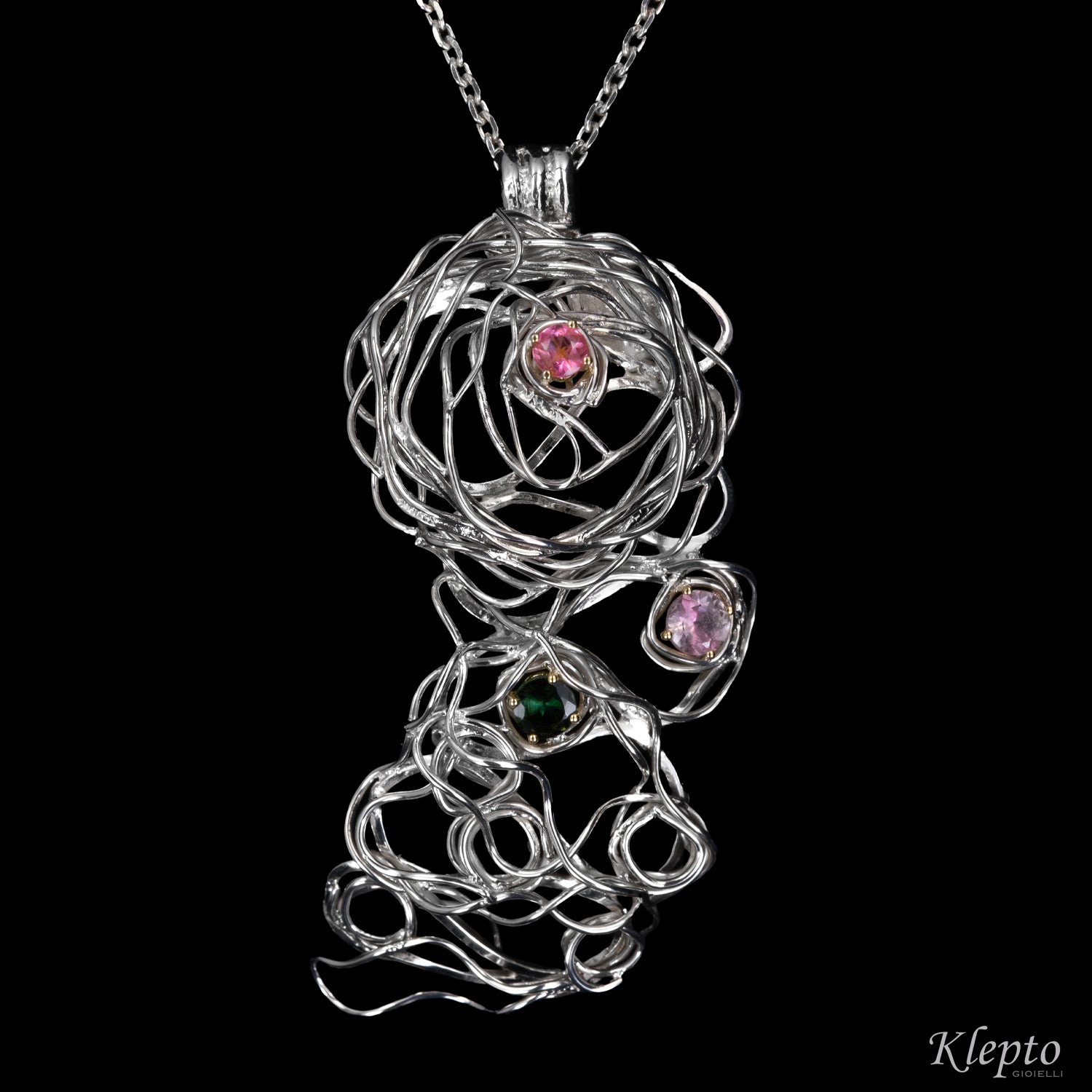 Pendente in Argento Silnova® con Tormaline dettagli in oro giallo