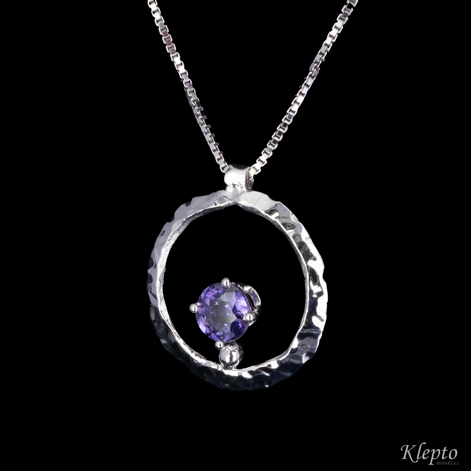 Pendente in oro bianco "Pulsar" con Zaffiro viola