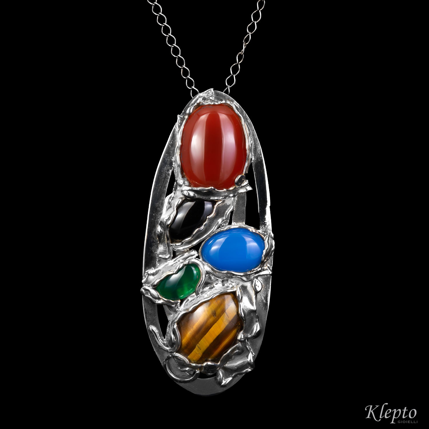 Pendente in Argento Silnova® con Agate, Onice e Occhio di tigre