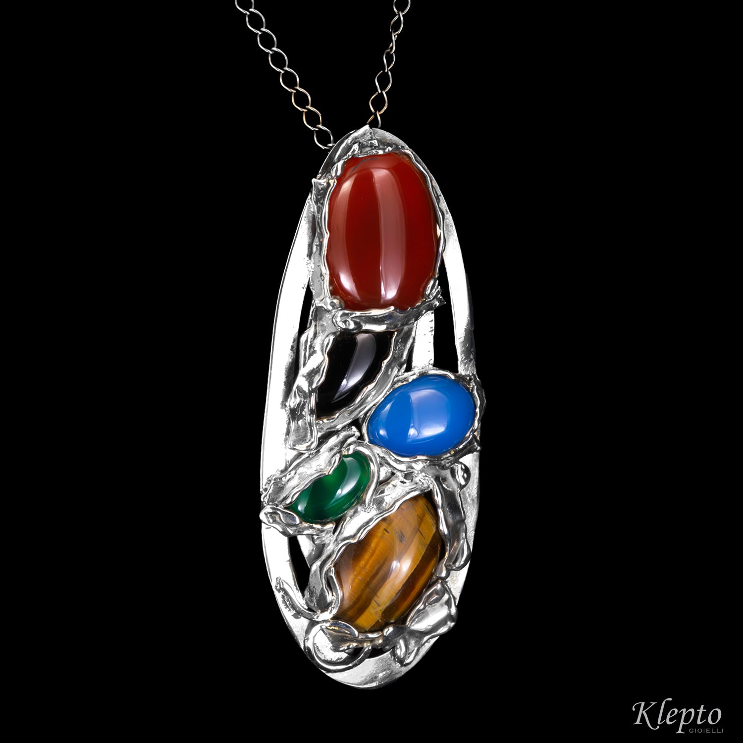 Pendente in Argento Silnova® con Agate, Onice e Occhio di tigre