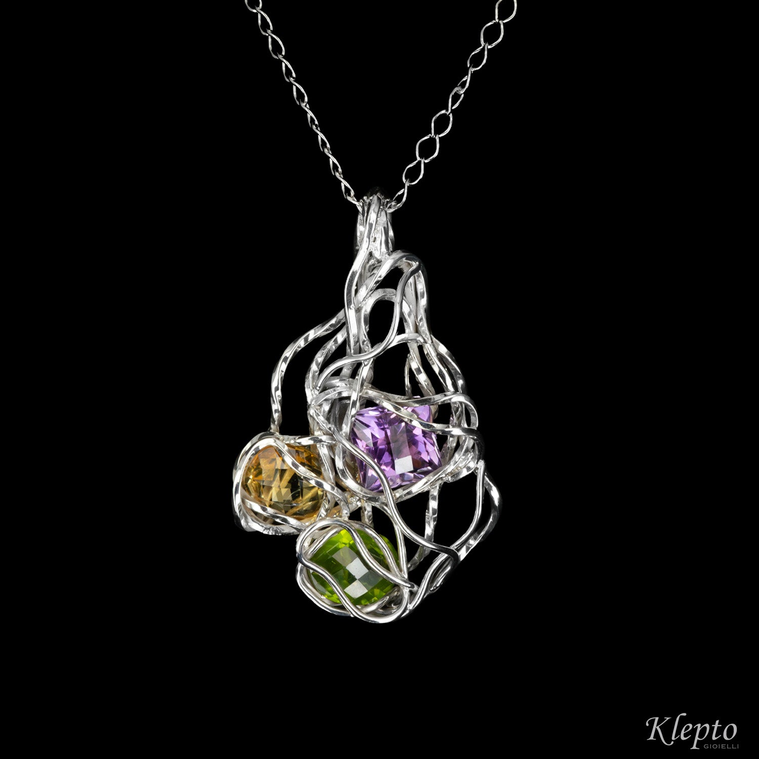 Pendente in Argento Silnova® con Ametista, Peridoto e Citrino