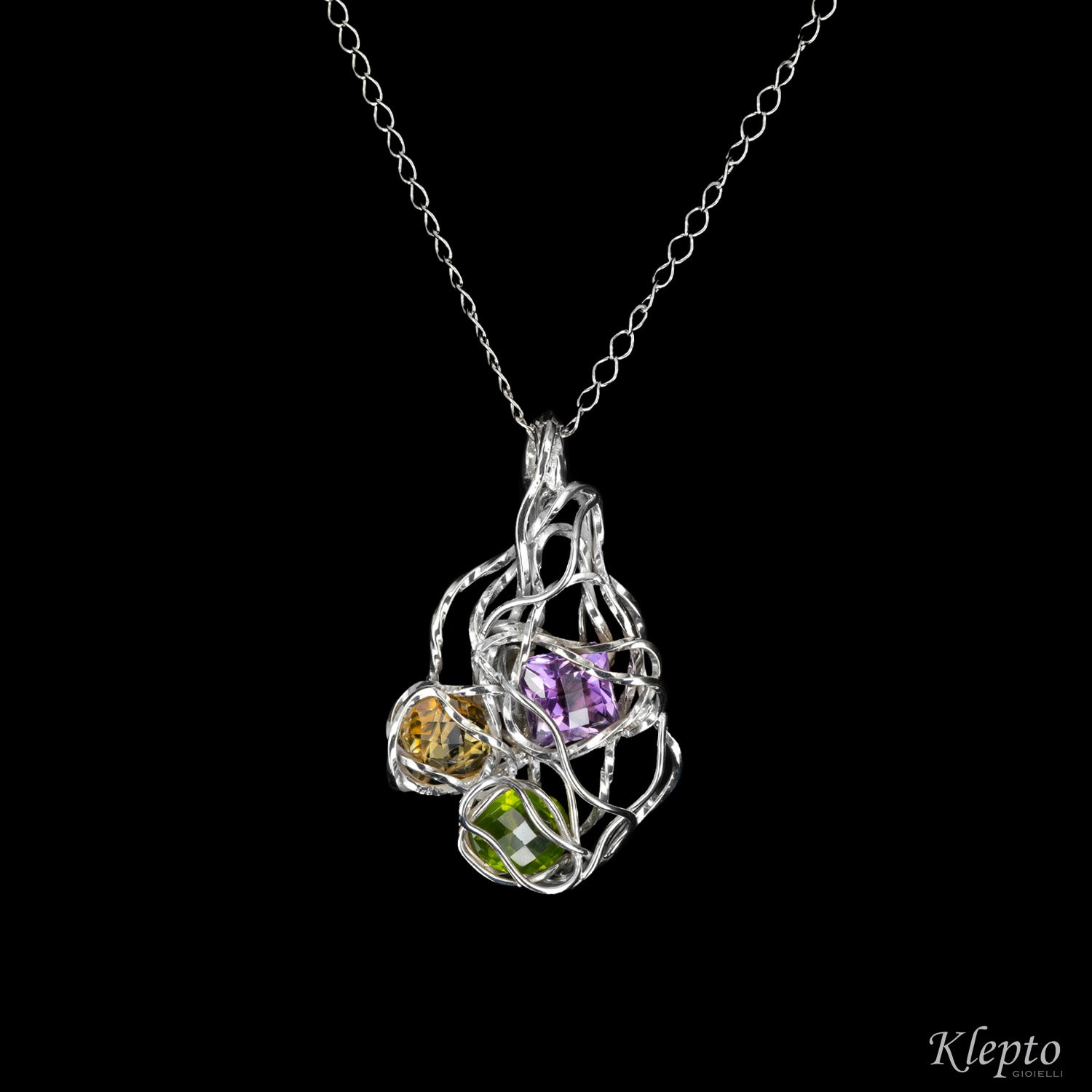 Pendente in Argento Silnova® con Ametista, Peridoto e Citrino