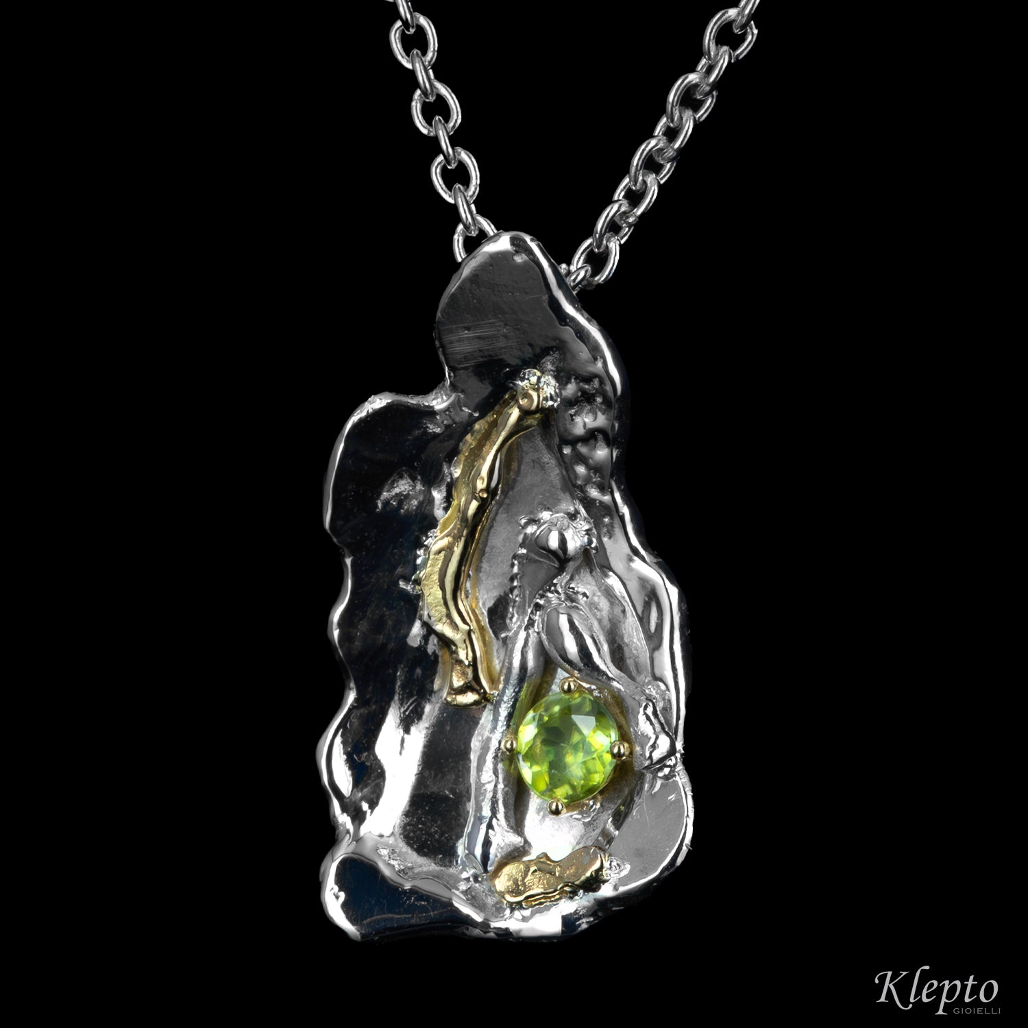 Pendente in Argento Silnova® con Sfene e dettagli in oro giallo