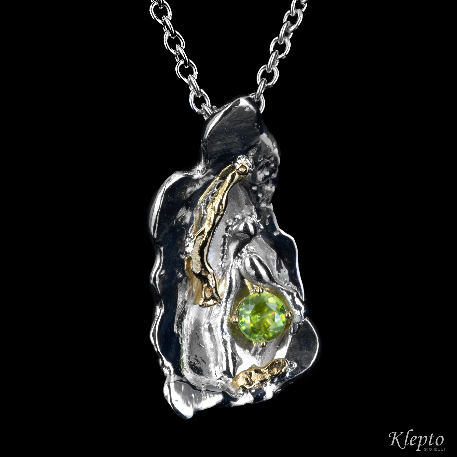Pendente in Argento Silnova® con Sfene e dettagli in oro giallo