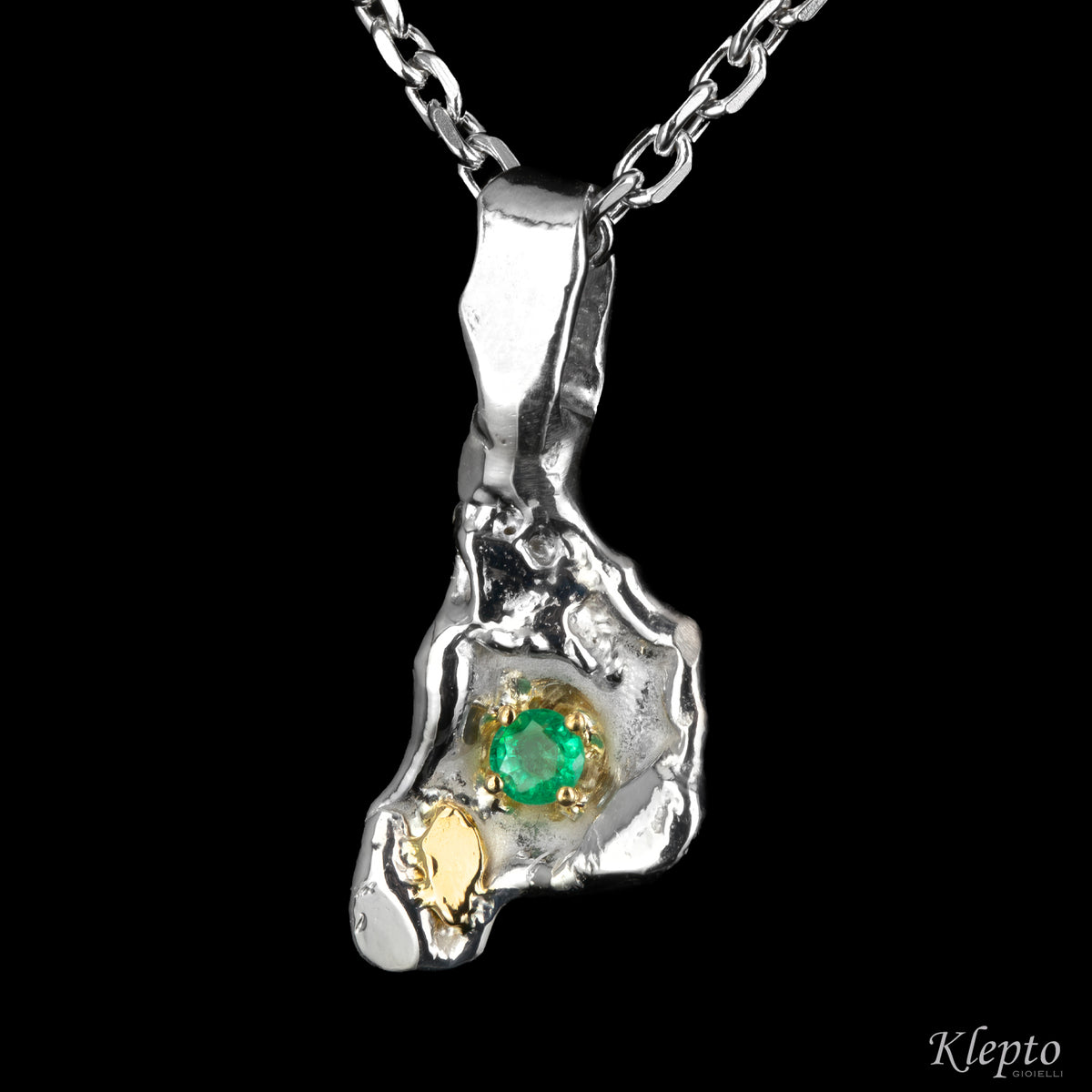 Pendente in Argento Silnova® con Smeraldo e dettagli in oro giallo