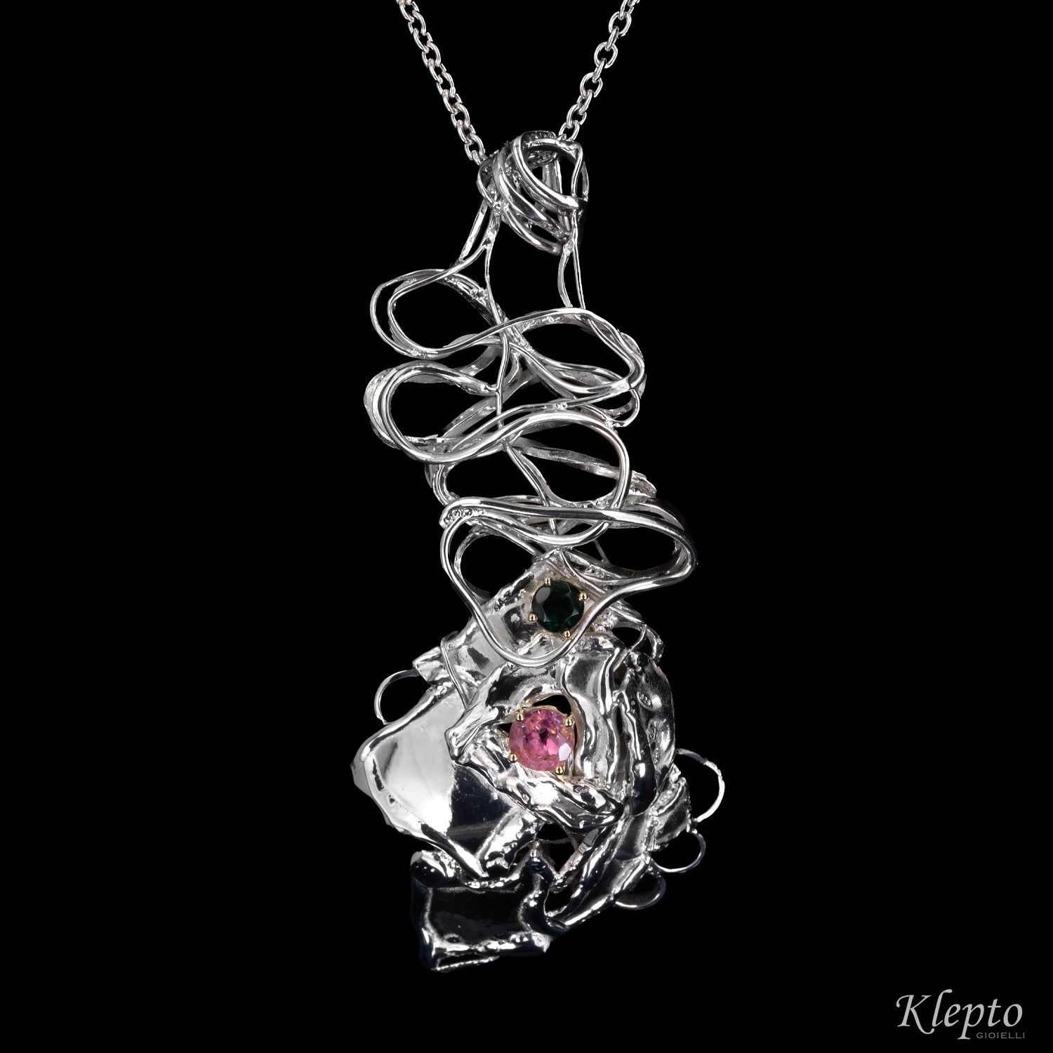 Pendente in Argento Silnova® con Tormaline dettagli in oro giallo
