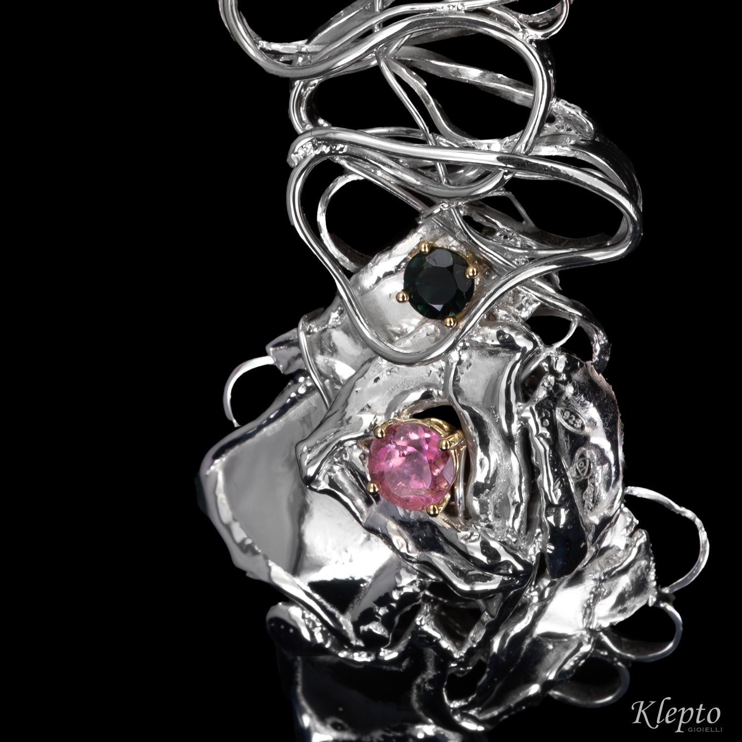 Pendente in Argento Silnova® con Tormaline dettagli in oro giallo