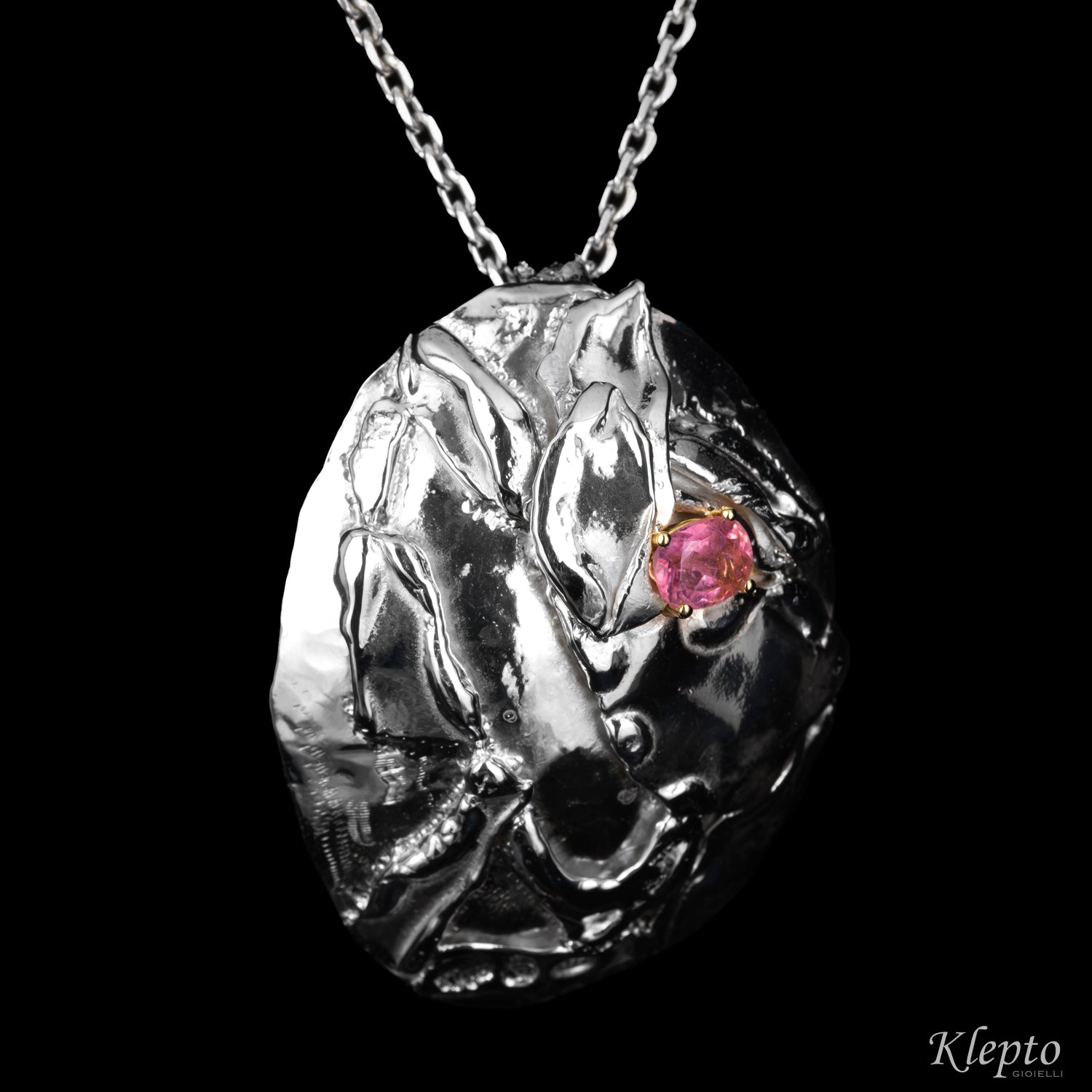 Pendente in Argento Silnova® con Tormalina rosa e dettagli in oro
