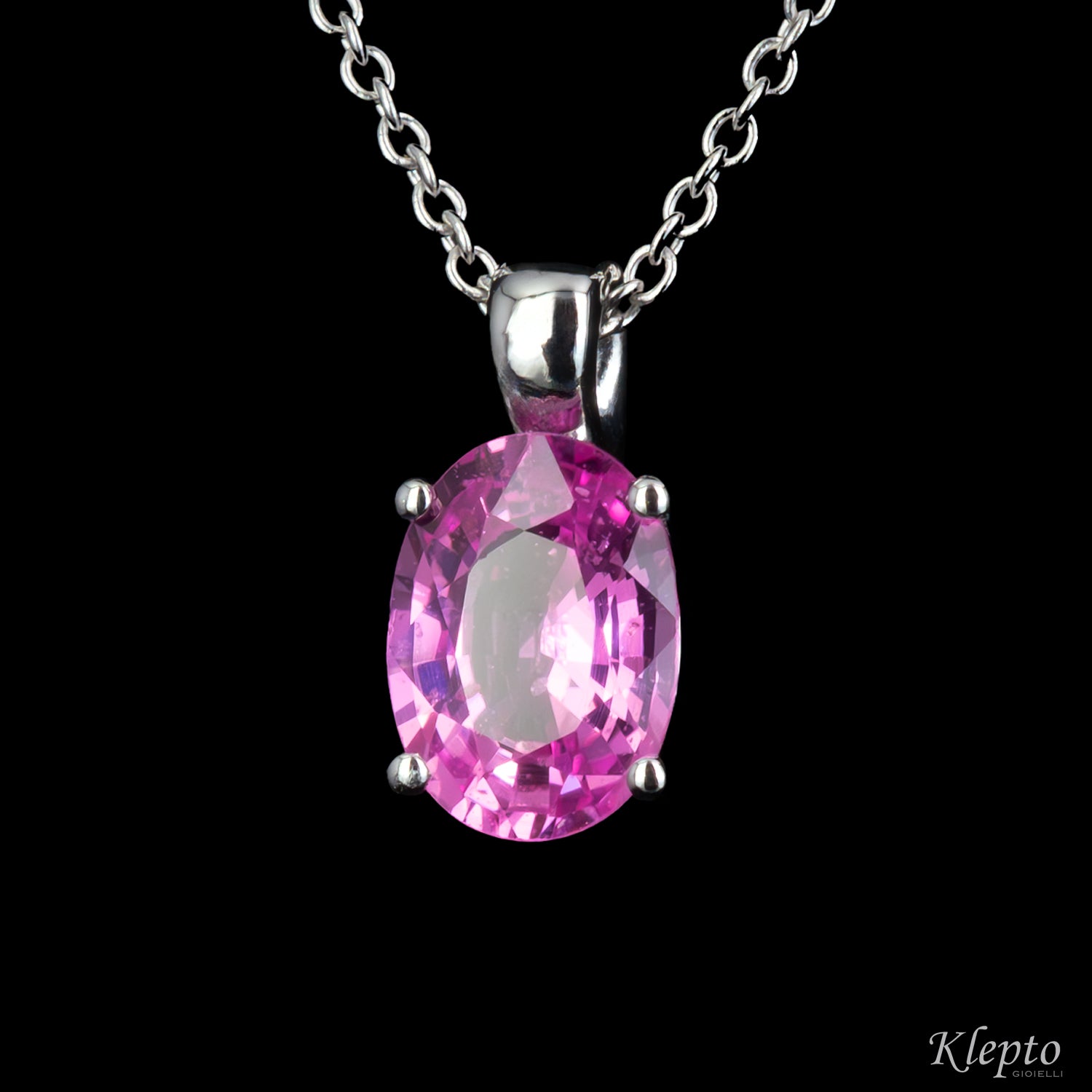 Pendente in oro bianco con Zaffiro rosa