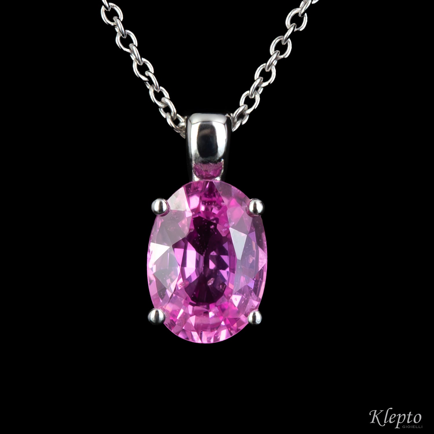 Pendente in oro bianco con Zaffiro rosa
