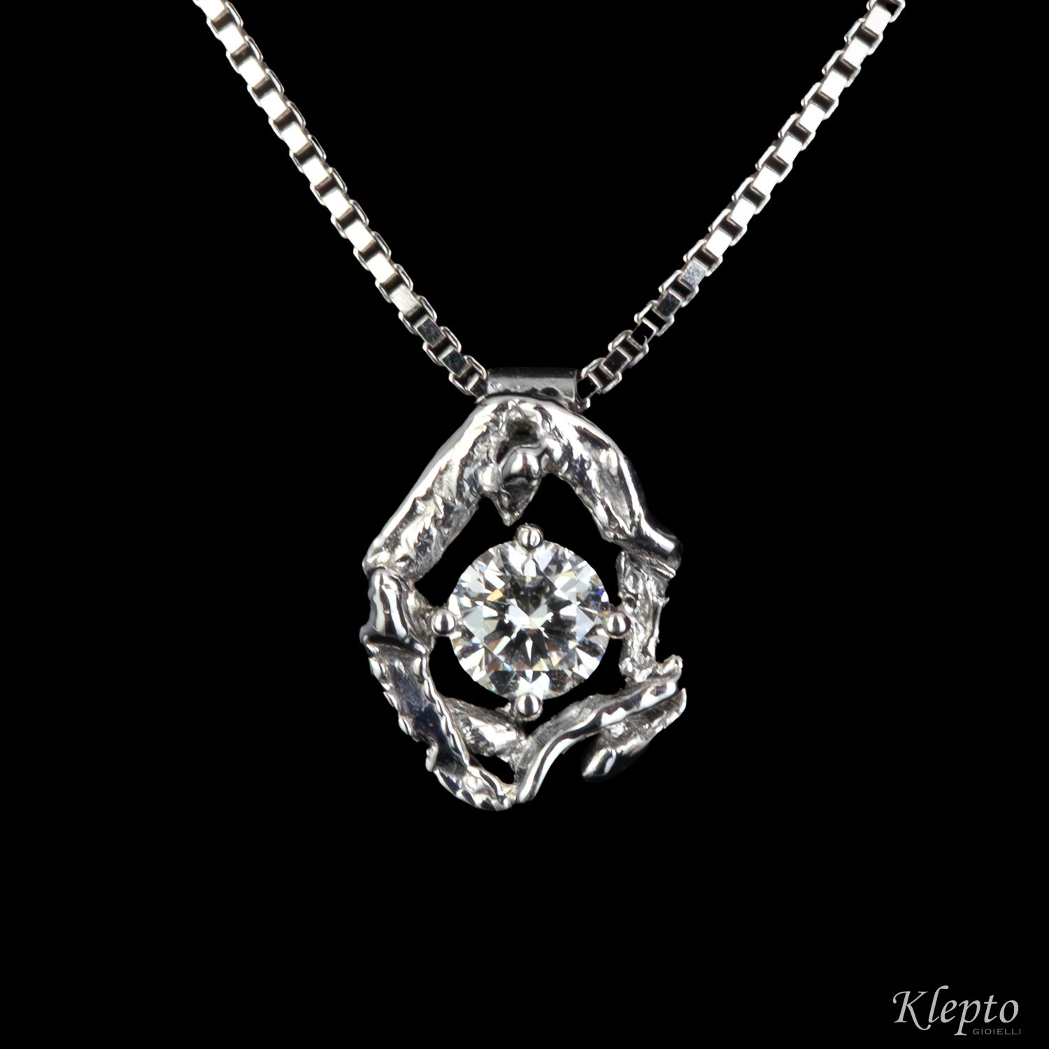 Pendente in oro bianco Pepita con Diamante