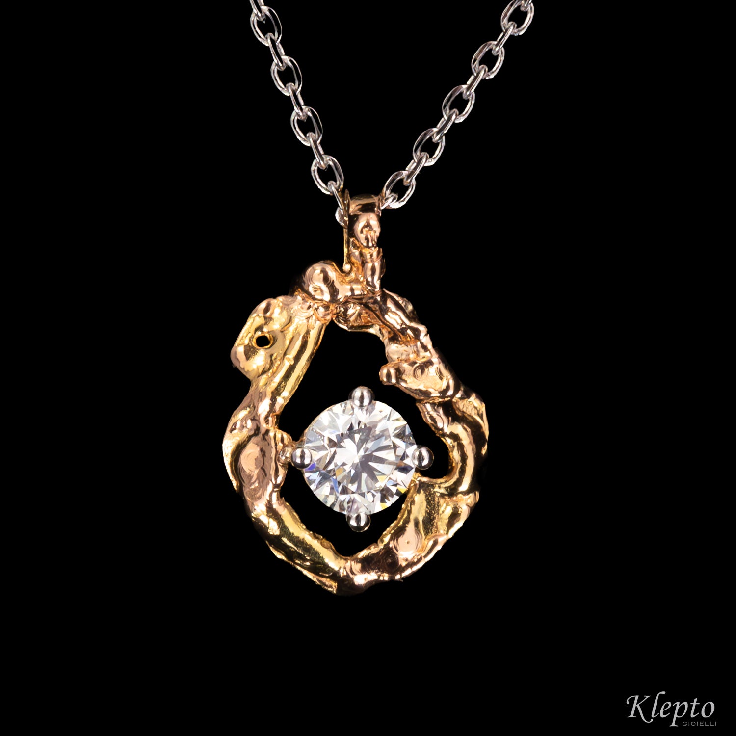 Pendente in oro bianco e rosa Pepita con Diamante