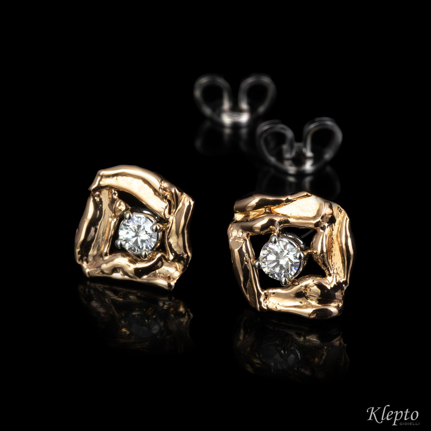 Orecchini in oro bianco e rosa con Diamanti "Pepita"