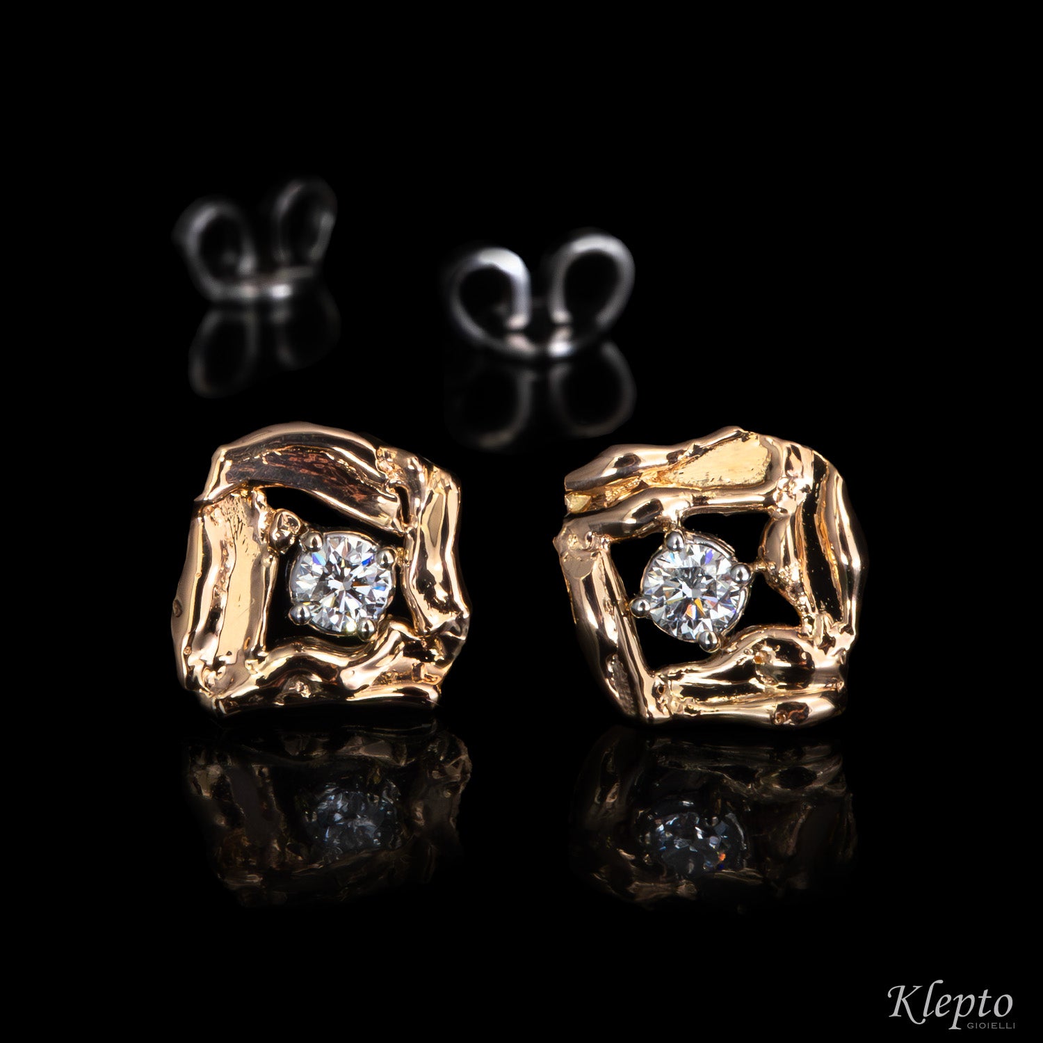 Orecchini in oro bianco e rosa con Diamanti "Pepita"