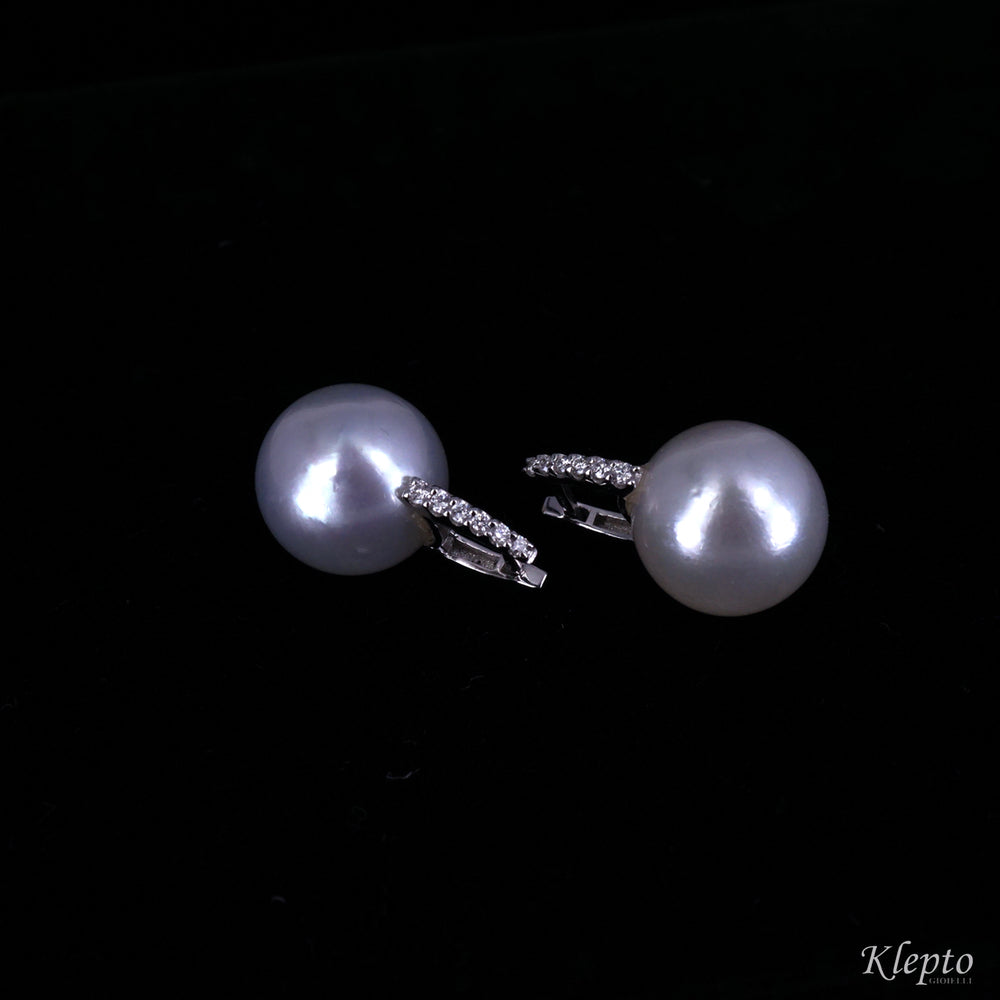 Orecchini oro bianco, perle Australiane e Diamanti