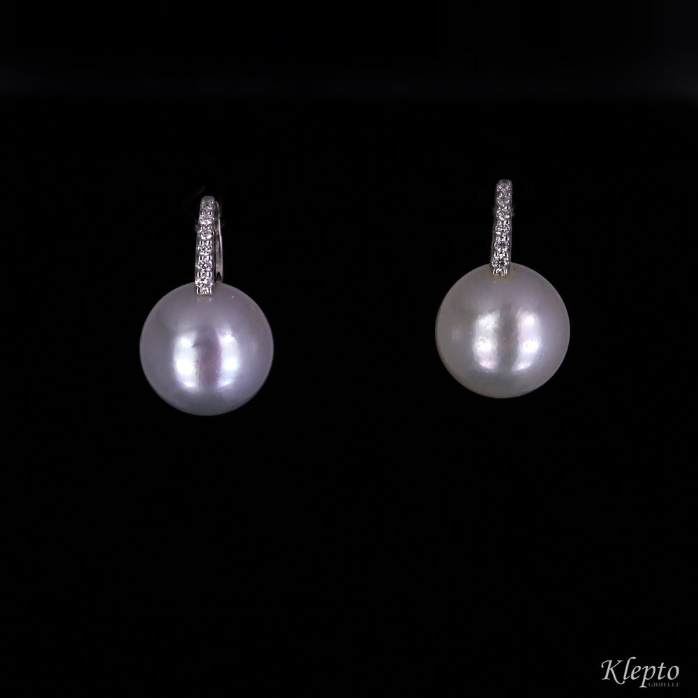 Orecchini oro bianco, perle Australiane e Diamanti