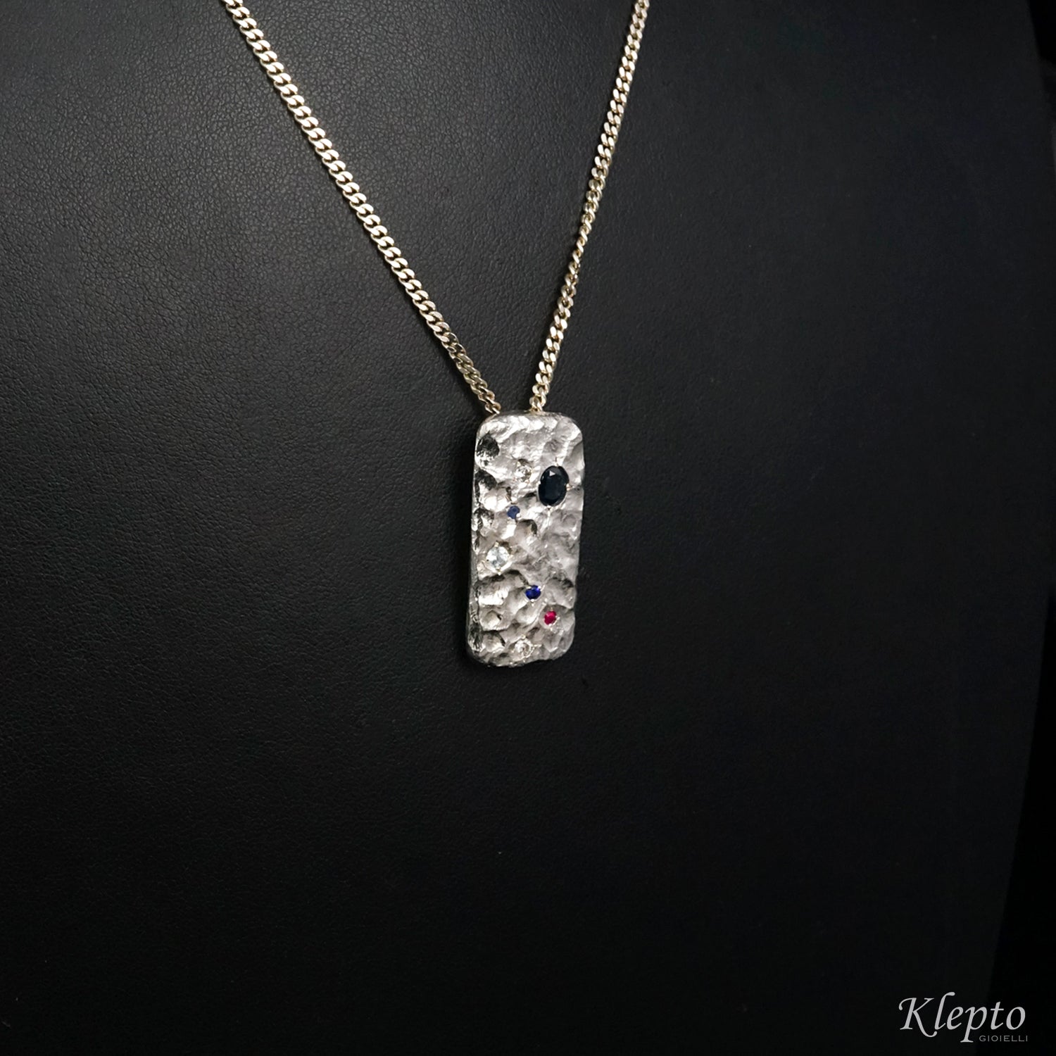 Pendente in Argento Silnova® "Lunare" con Zaffiri, Rubino, Acquamarina e Diamante